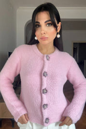 Pembe Çiçek Çıtçıtlı Yumoş Hırka SY-2836-Pembe