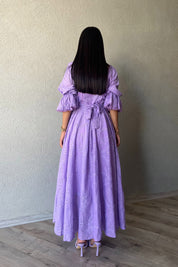 Mor Kolu Lastik Detaylı Güpür Detaylı Brode Elbise SY-2109-Mor