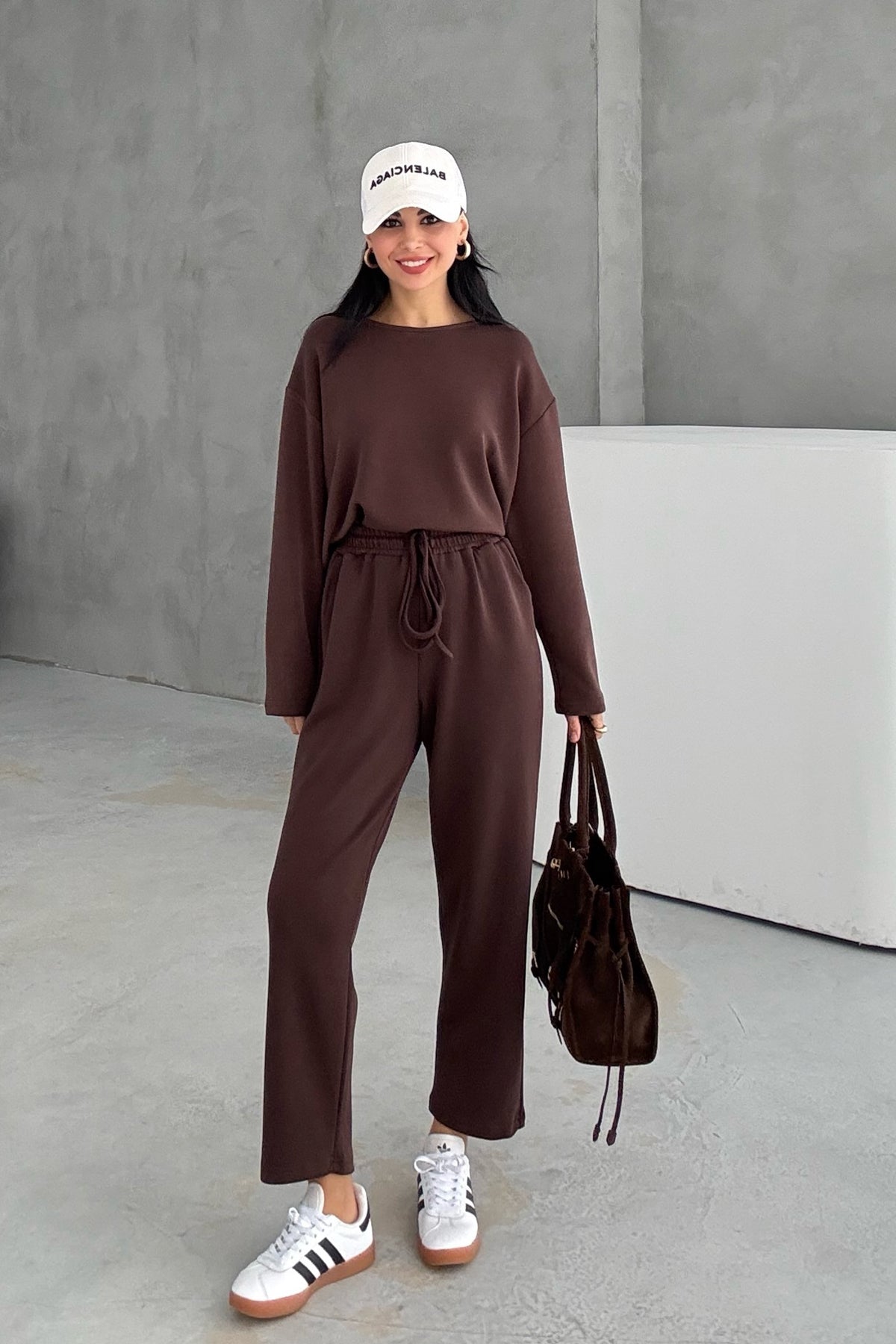 Kahve Uzun Kollu Beli Lastikli Modal Takım SY-3383-Kahve