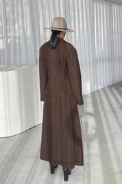 Kahverengi Pli Detaylı Ceket Etek Takım SY-3550-Kahverengi