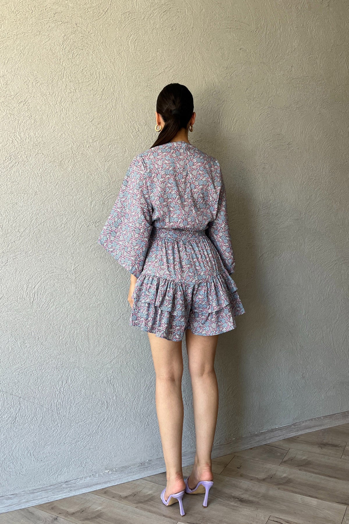 Mavi Bağlamalı Eteği Fırfırlı Şort Bluz Takım SY-2359-Mavi