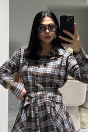 Kahve Mavi Kareli Etek Gömlek Takım SY-3609-Mavi