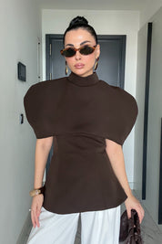 Kahve Straplez iki Barçalı Bluz SY-3597-Kahve