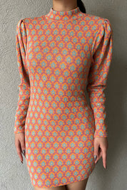 Turuncu Yarım Balıkçı Desenli Elbise SY-1023-Turuncu