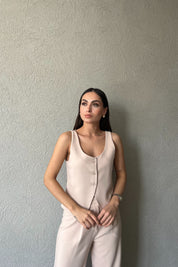 Bej V  Yaka Tasarım Klasik Yelek SY-1782-Bej