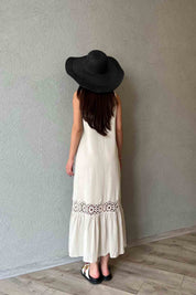 Naturel Örme Detaylı Askılı Elbise SY-1880-Naturel