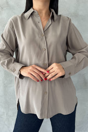 Haki Modal Kumaş Uzun Kol Basic Gömlek SY-2487-Haki