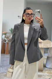 Gri Kruvaze Yandan Düğmeli Blazer Ceket SY-2546-Gri