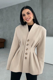 Bej Belden Oturmalı Kaşe Özel Üretim Ceket SY-3416-Bej
