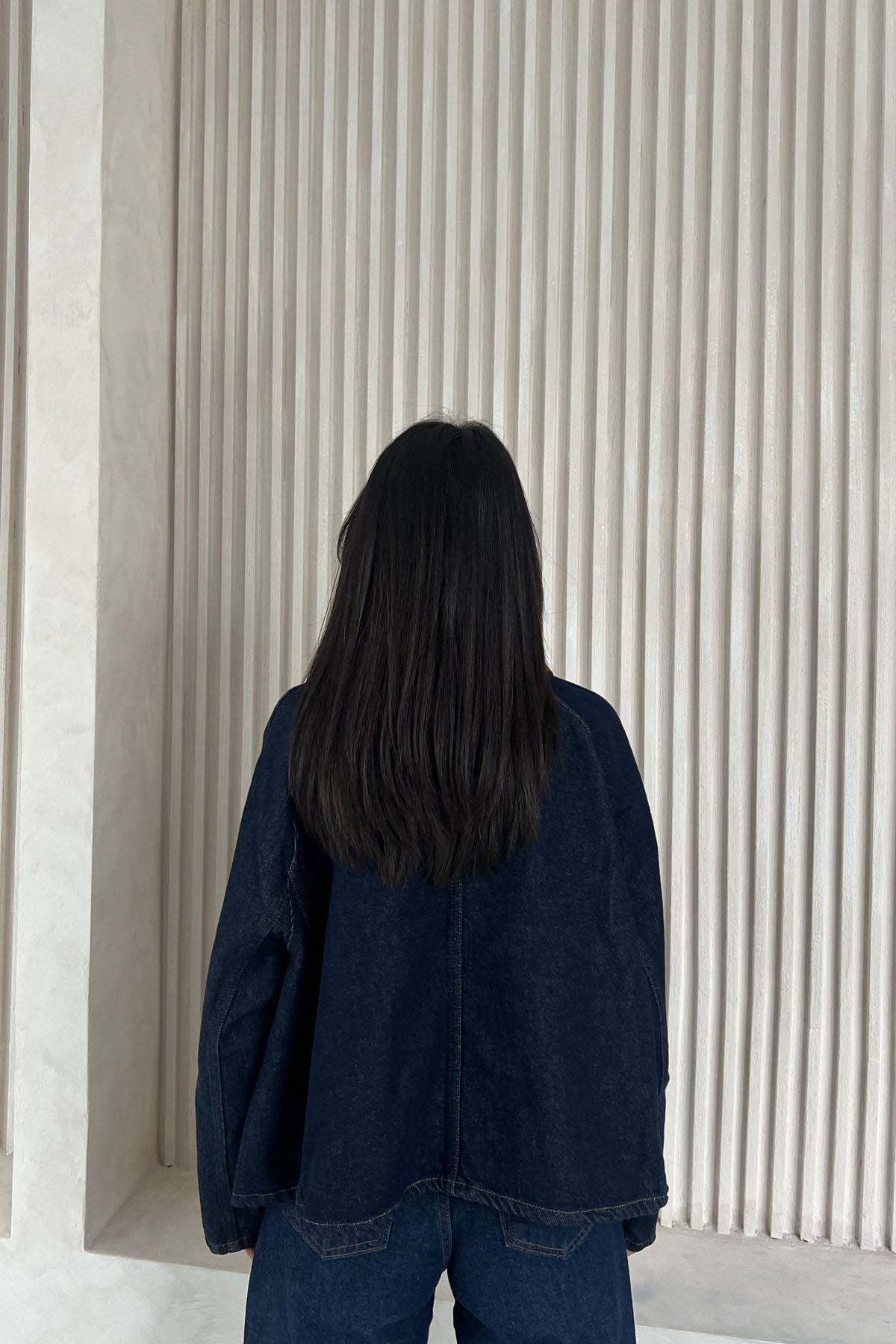 Lacivert Kadife Yaka Kargo Cep Detaylı Denim Ceket SY-2532-Lacivert