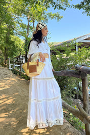 Beyaz Keten Güpür Detaylı Etek Ve Gömlek Takım SY-3231-Beyaz