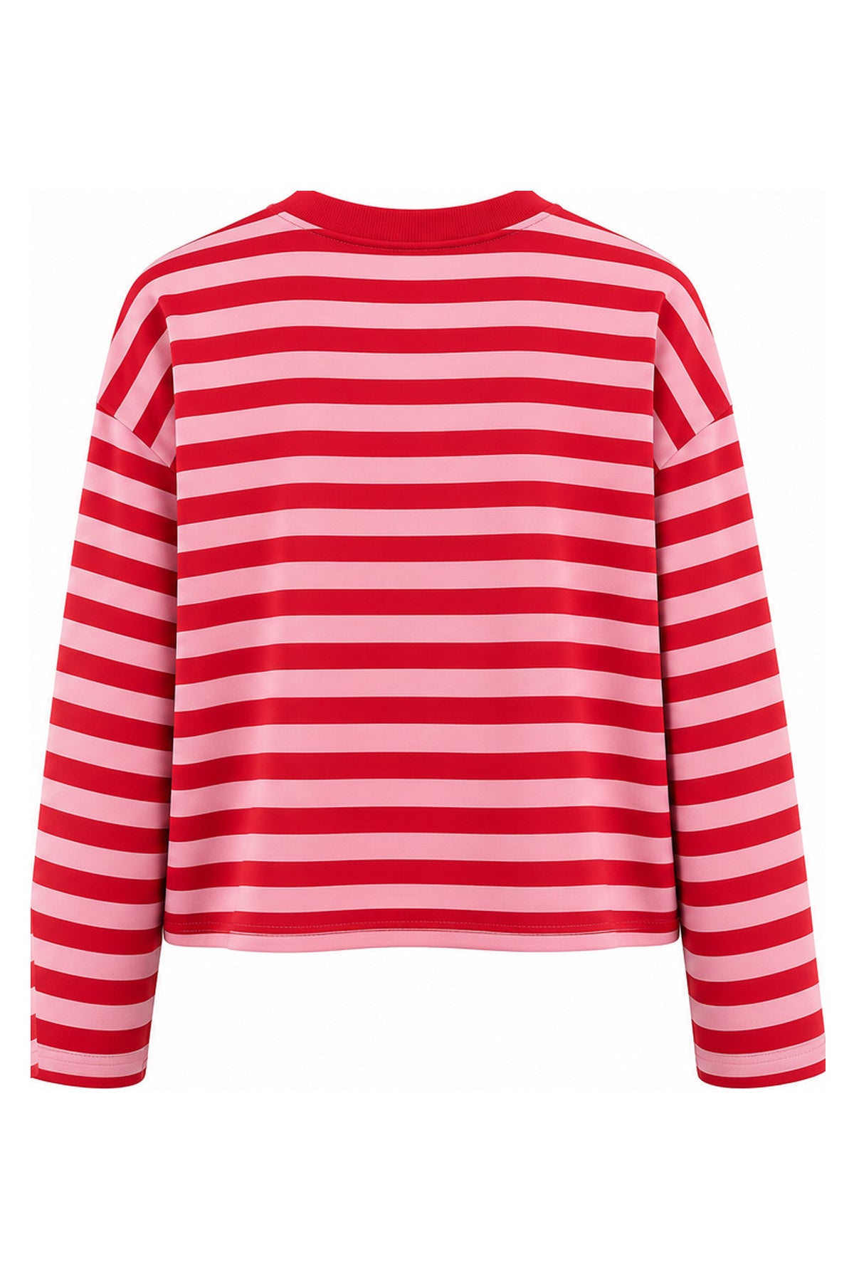 Kırmızı-Pembe Çizgili Basic Sweatshirt SY-3902-Kırmızı