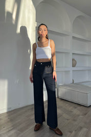 Koyu Mavi Cep Detaylı Kesik Paça Straight Fit Jean SY-1706-Koyu Mavi