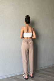 Bej Bel Detaylı Keten Pantolon SY-2044-Bej