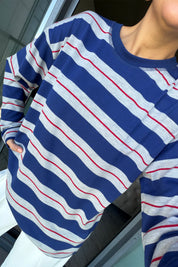 Lacivert Uzun Kollu Çizgili Tshirt SY-3849-Lacivert