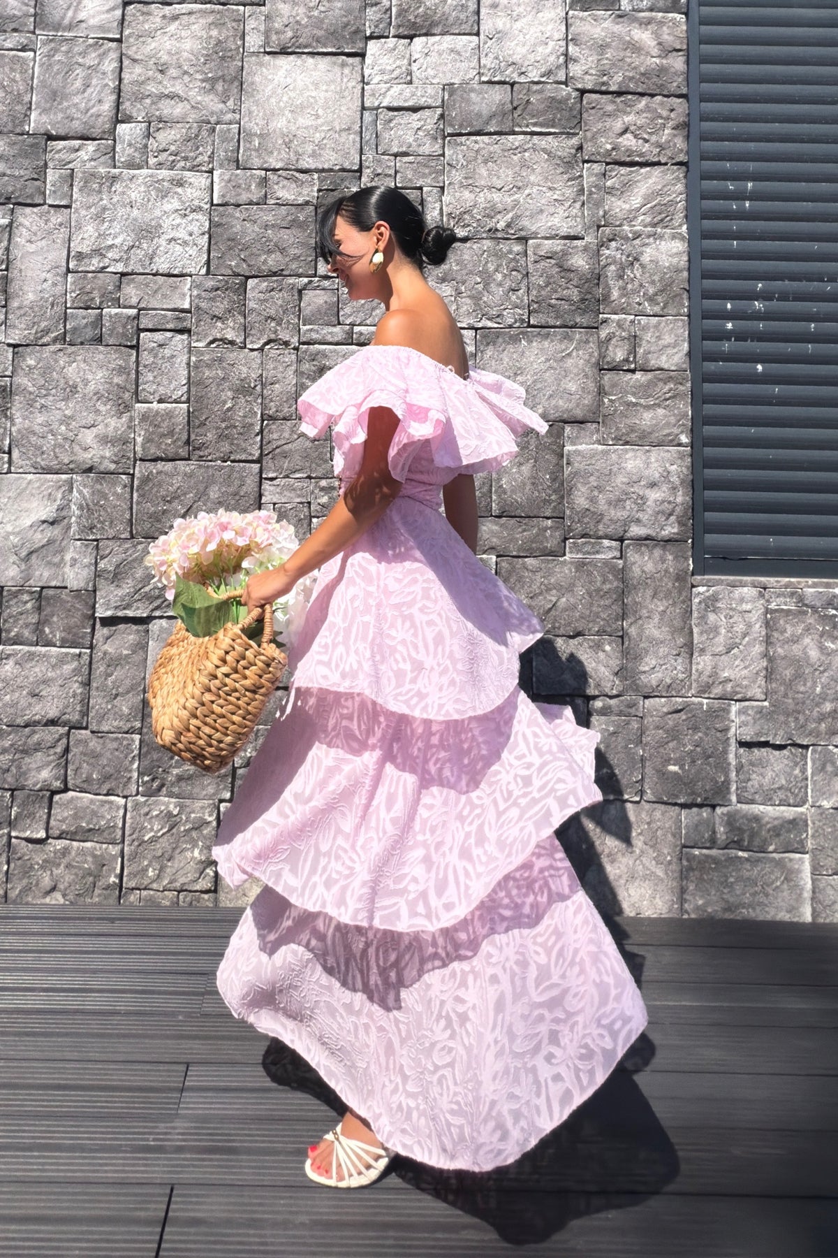 Alora Pembe Kat Kat Volanlı Elbise SY-3807-Pembe