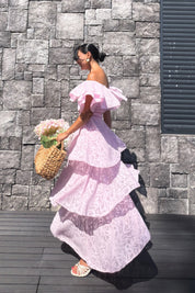 Alora Pembe Kat Kat Volanlı Elbise SY-3807-Pembe