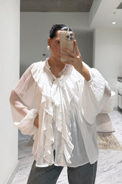 Fırfırlı Beyaz Tül Bluz SY-3533-Beyaz