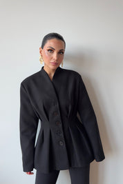 Siyah Belden Oturmalı Kaşe Özel Üretim Ceket SY-3416-Siyah