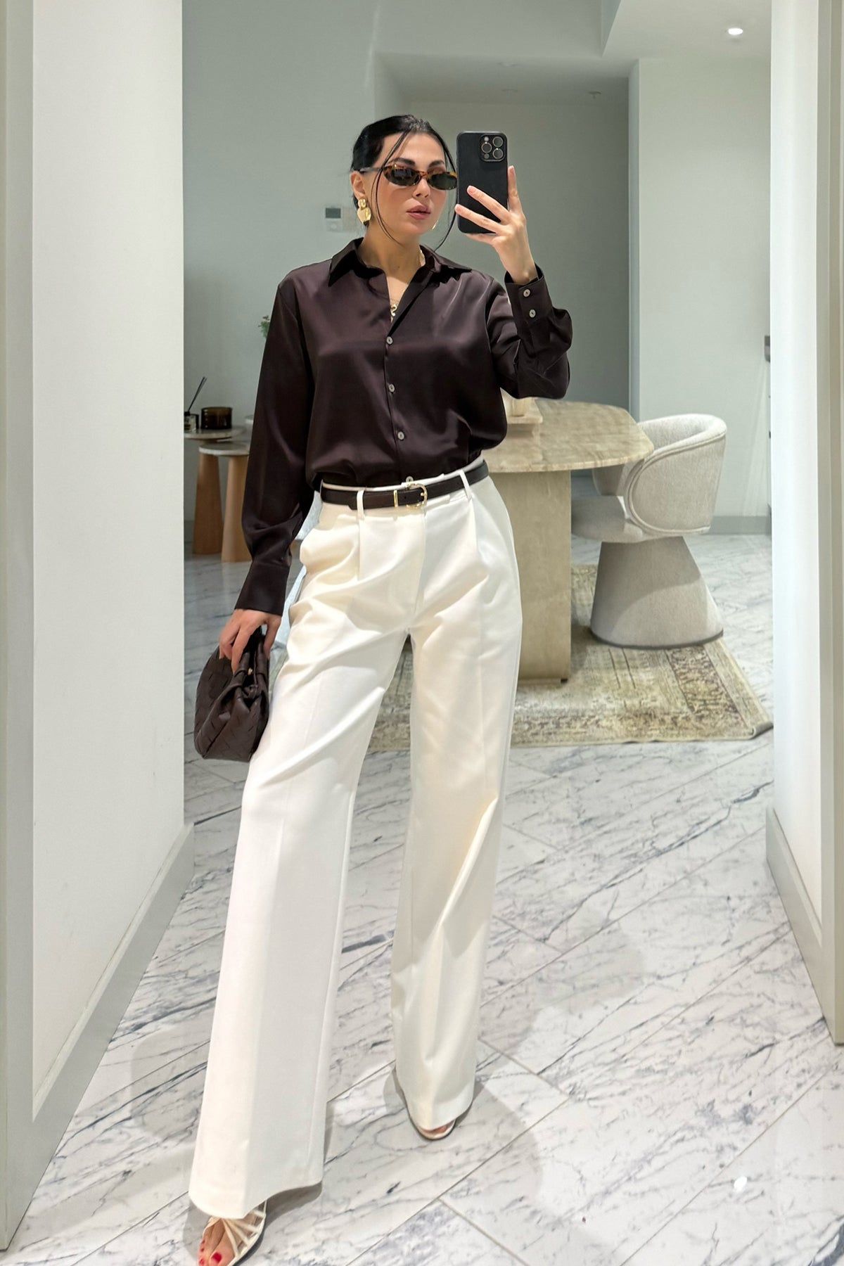 Kahve Basic Premium Saten Gömlek SY-3684-Kahverengi