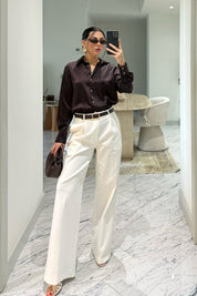 Kahve Basic Premium Saten Gömlek SY-3684-Kahverengi