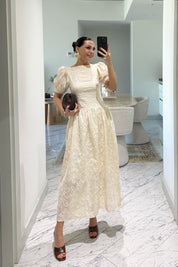 Brode Krem Midi Santorini  Elbise SY-3660-Krem