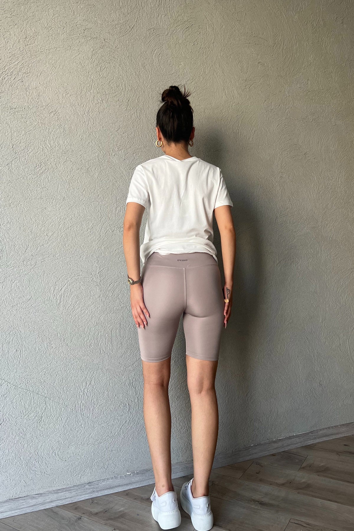 Bej Yüksek Bel Biker Kısa Tayt SY-2017-Bej