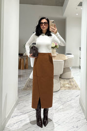 Süet Anvelop Taba Midi Etek SY-3473-Taba