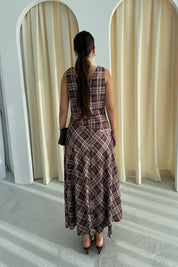 Kahve ZR Model Kalın Askılı Ekoseli Elbise SY-3346-Kahve