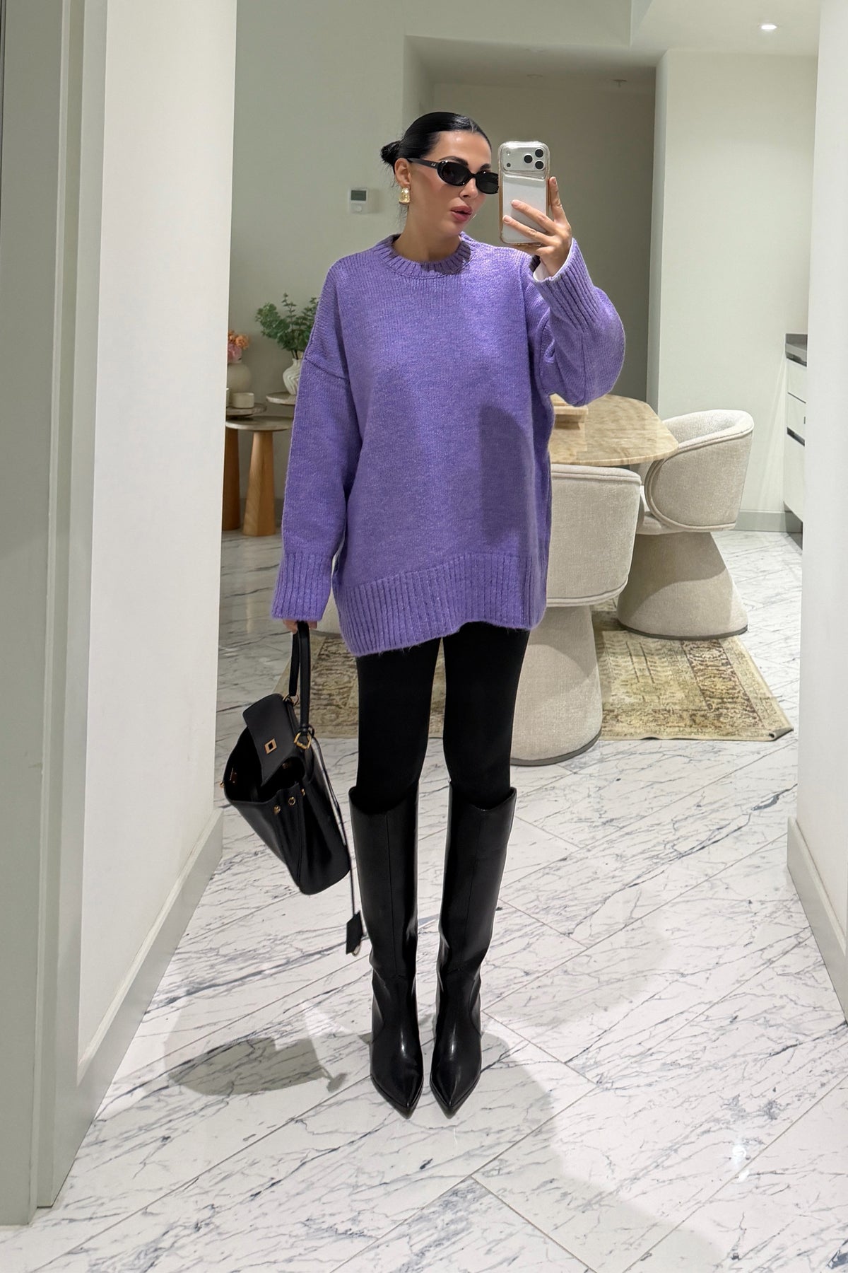 Lila Bisiklet Yaka Oversize Kazak SY-3897-Lila
