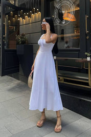 Kadın Beyaz Korse Görünümlü Poplin Midi Elbise SY-3157-Beyaz