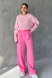 Pembe Arka Cep Detaylı Palazzo Pantolon SY-2461-Pembe