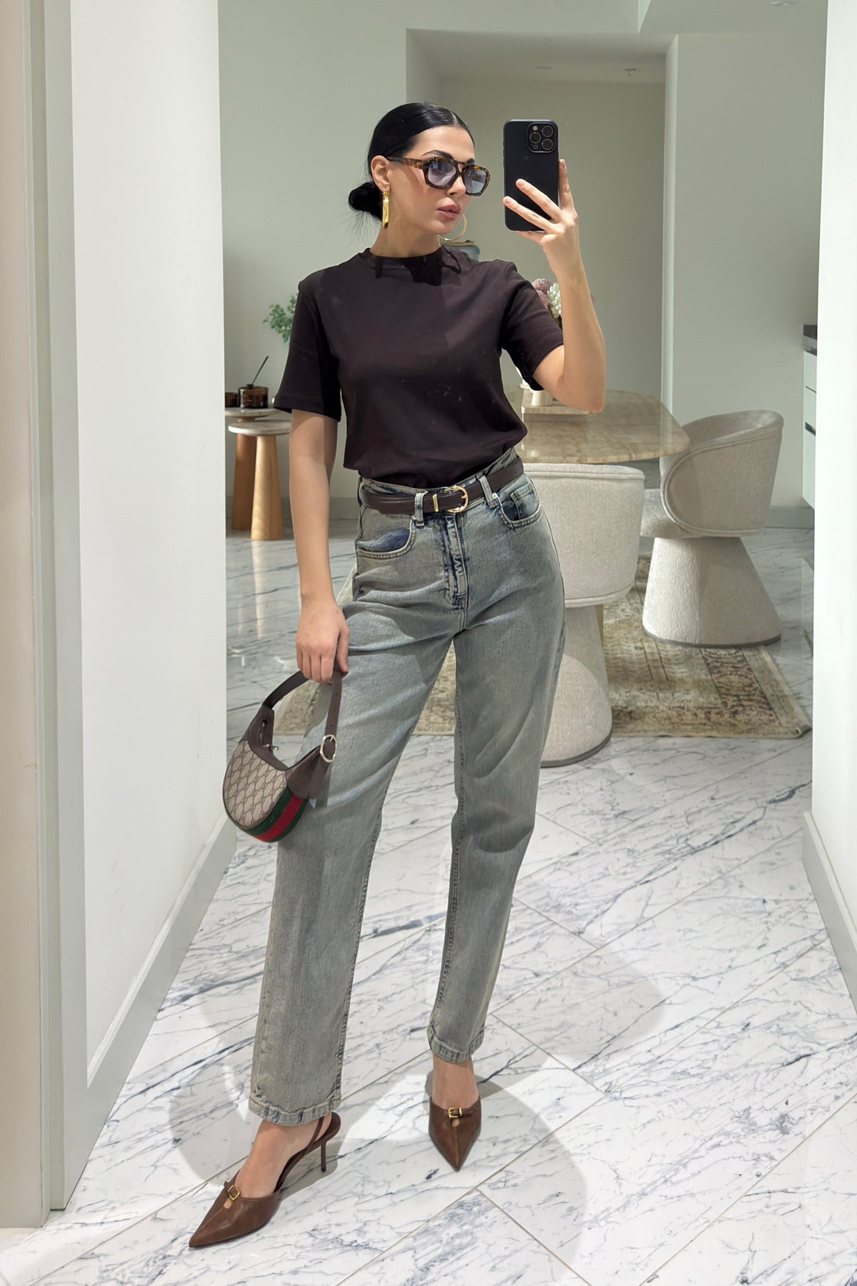 Kahverengi Bisiklet Yaka Basic T-shirt SY-3642-Kahverengi