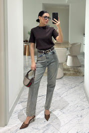 Kahverengi Bisiklet Yaka Basic T-shirt SY-3642-Kahverengi