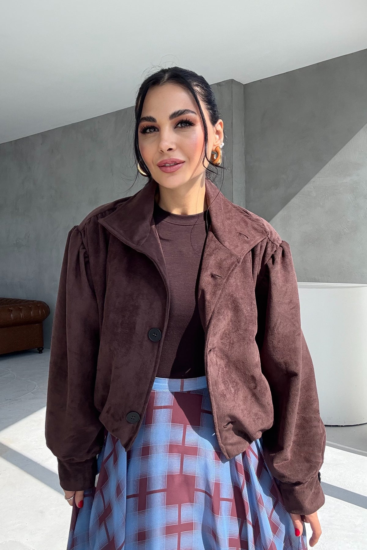 Dik Yaka Kahve Nubuk Bomber Ceket SY-3444