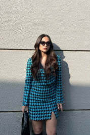 Mavi Tüvit Düğmeli Ceket Etek Takım SY-1582-Mavi