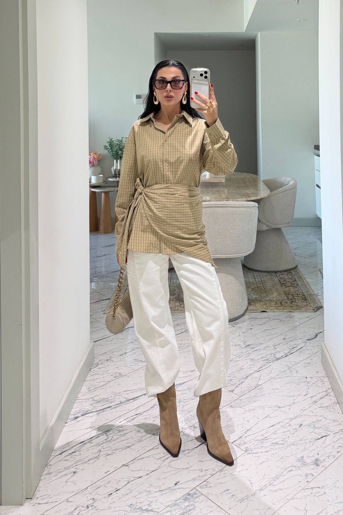 Camel Şal Detaylı Oversize Gömlek SY-3850-Camel