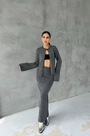 Gri Hırka Uzun Etek İkili Triko Takım SY-2437-Gri
