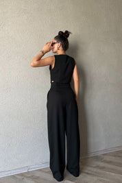 Siyah Özel Dikim Yelek ve With Vest Pantolon Takım SY-1841-Siyah