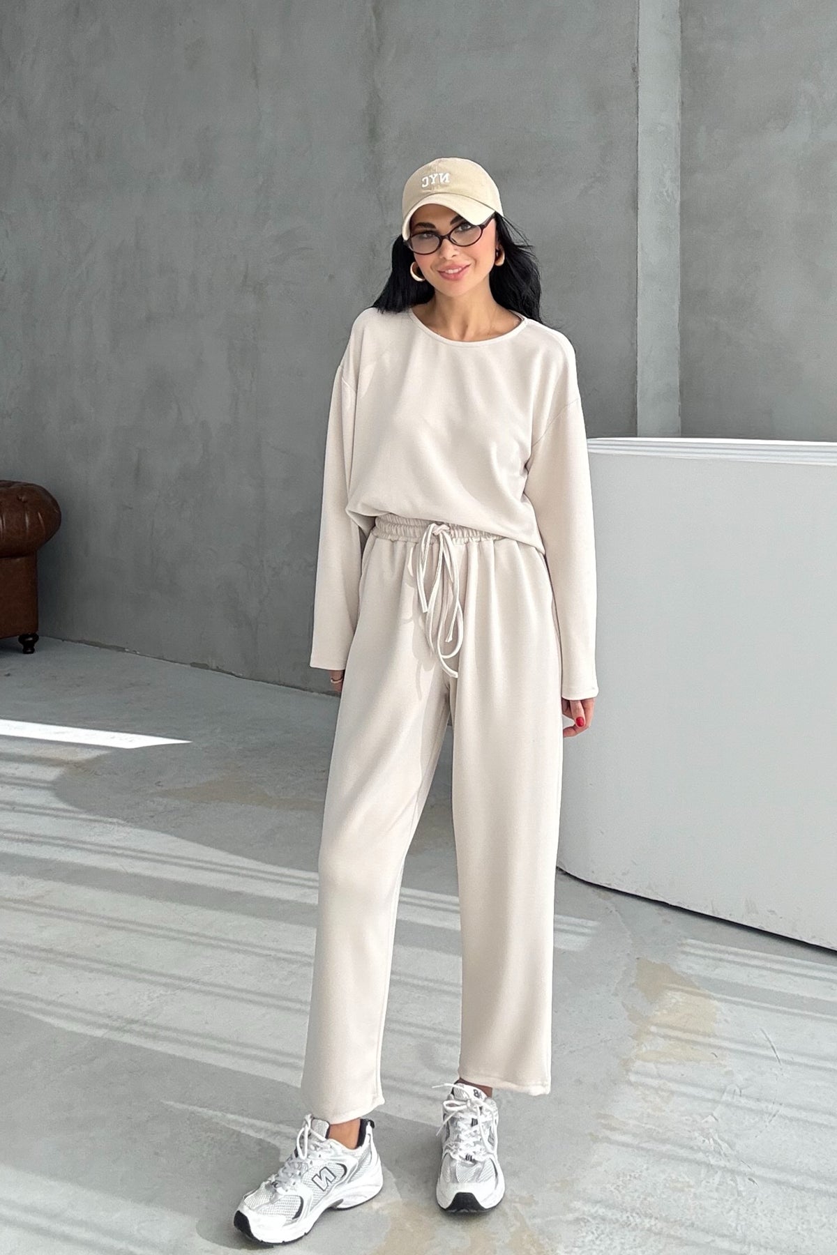 Taş Uzun Kollu Beli Lastikli Modal Takım SY-3383-Taş