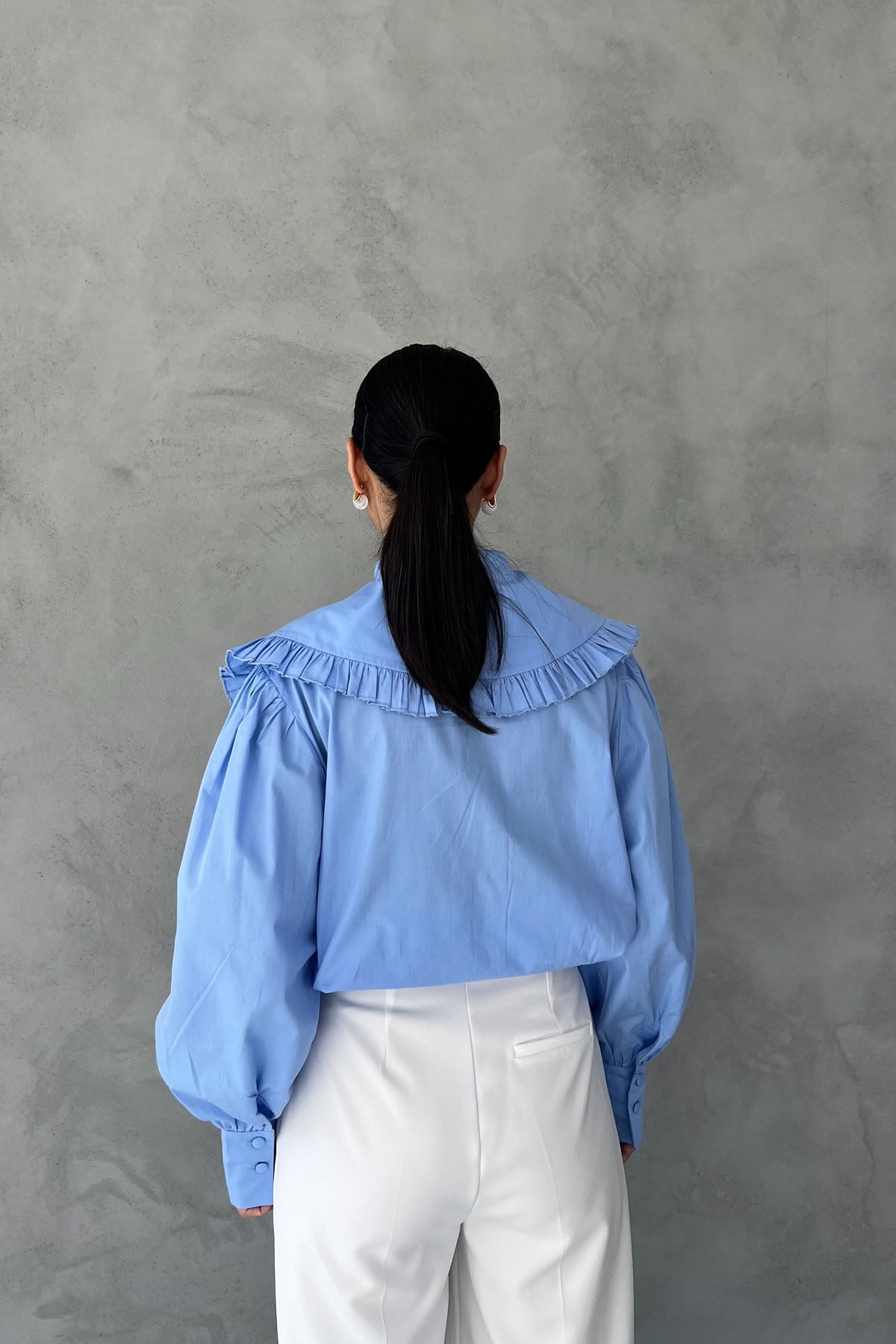 Mavi Bebe Yaka Uzun Kollu Basic Gömlek SY-2535-Mavi