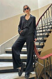 Siyah Çizgili Üçlü Takım SY-0220-Siyah