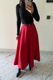Pilili Volanlı Kırmızı Midi Etek SY-3472-Kırmızı