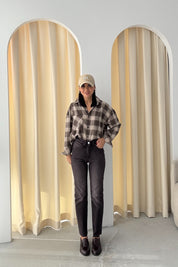 Kahverengi Yıkamalı Kısa Paça BoyFit Jean SY-3476-Kahverengi