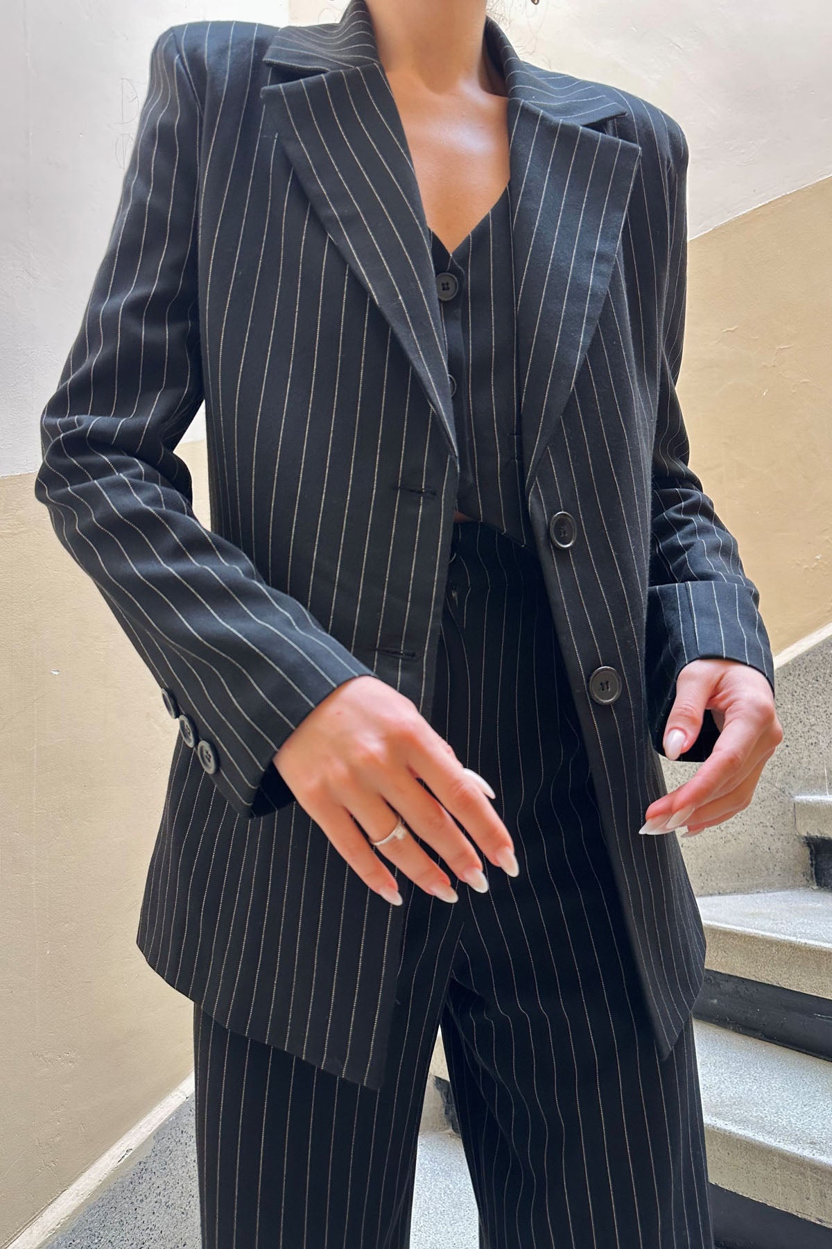 Siyah Çizgili Üçlü Takım SY-0220-Siyah