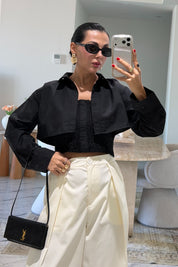 Siyah Gipeli Crop Gömlek Poplin Takım SY-2466-Siyah