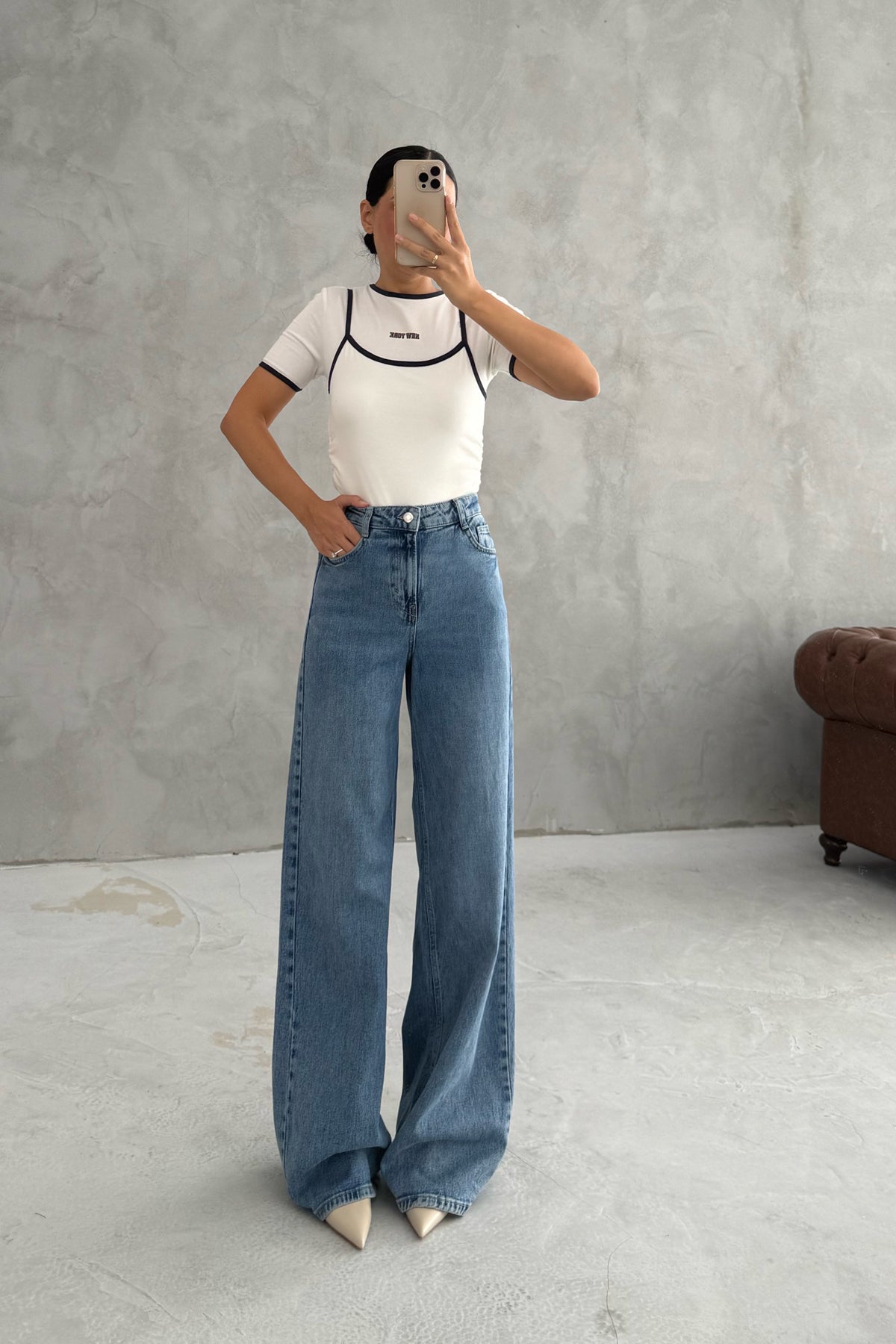 Ekru Atlet Detaylı Yan Büzgülü Bisiklet Yaka T-shirt SY-3317-Ekru