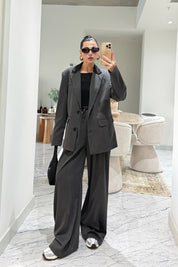 Çizgili Antrasit Ceket ve Pantolon Takım SY-3562-Antasit