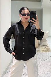 Siyah Basic Premium Saten Gömlek SY-3684-Siyah