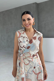 Renkli Çiçek Desenli Ketek Yelek Pantolon Takım SY-3228-Renkli